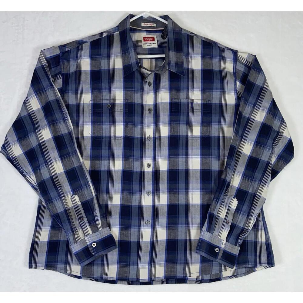 Wrangler Men’s Western Shirt Size 3X Plaid Long Sleeve Trucker Pocket Farm